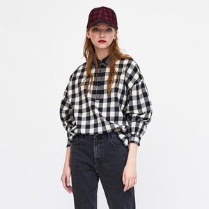 Zara Blouse L/S Gingham Sequined Collar; Worn Once